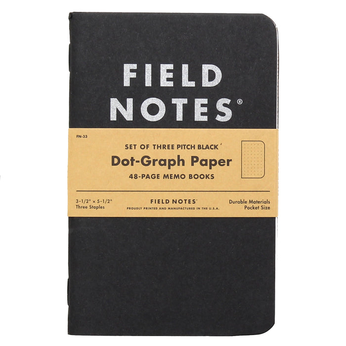 FIELD NOTES Pitch Black 3-Pack Memo Books Dot Graph