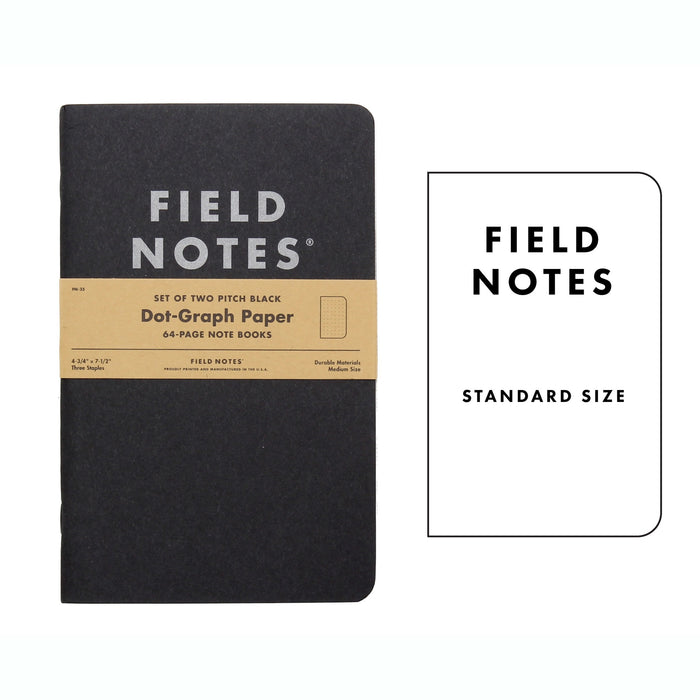 FIELD NOTES Pitch Black 2-Pack Note Books Dot-Graph