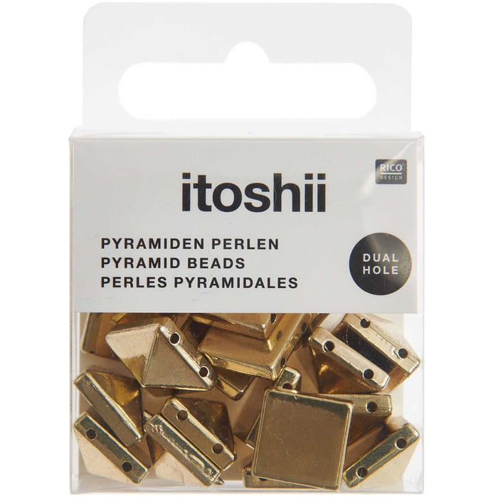 Pyramid Beads Square L Gold