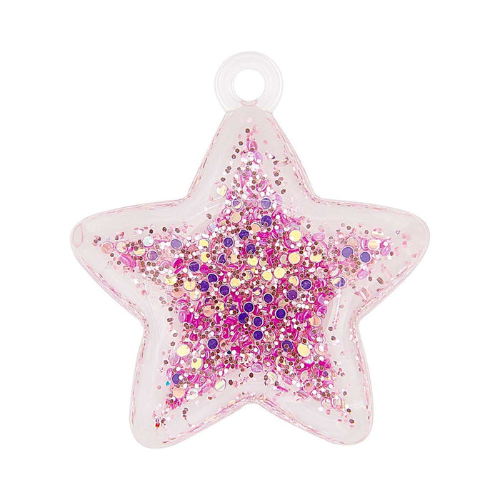 Star Pendant Filled With Rhinestones Pink