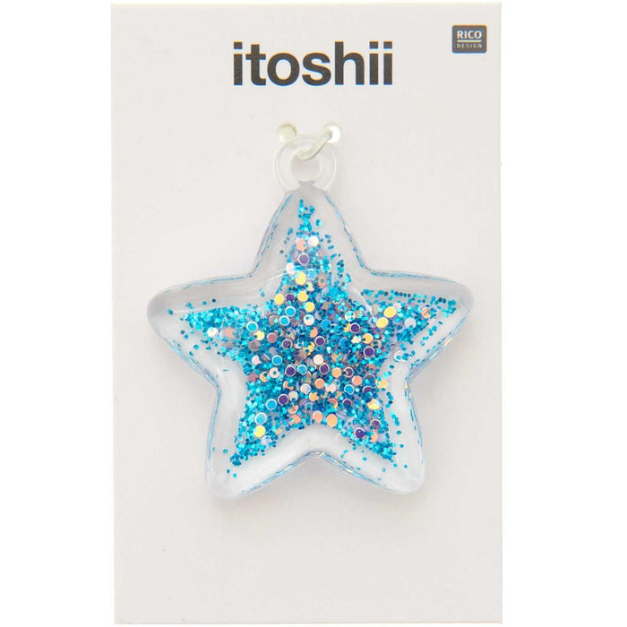 Star Pendant Filled With Rhinestones Blue