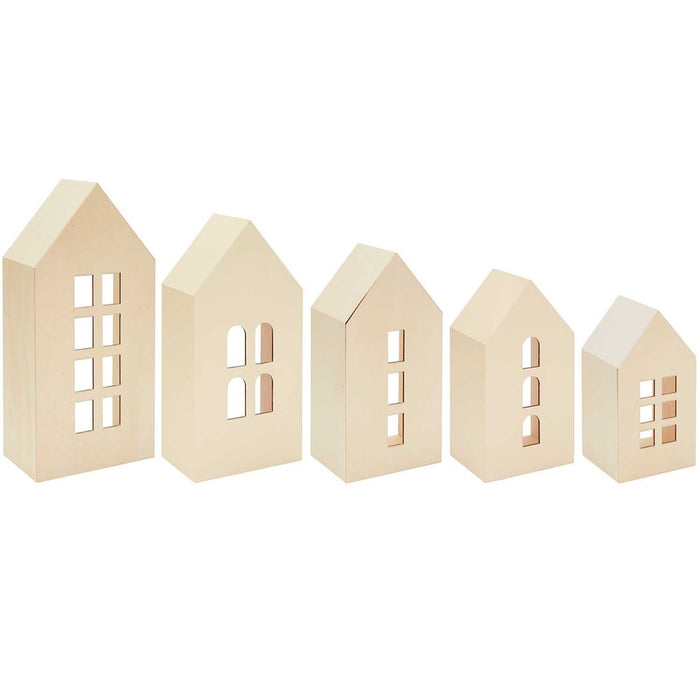 Rico Set of 5 Wooden Decorative Houses With Windows, FSC 100%