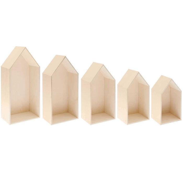 Rico Set of 5 Wooden Decorative Houses, FSC 100%