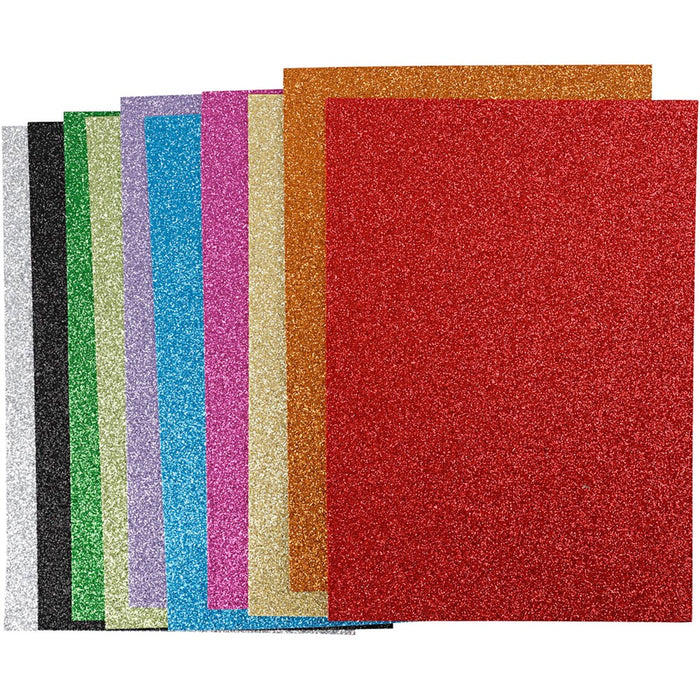 EVA: Glitter Foam Sheets A4 10pc Assorted
