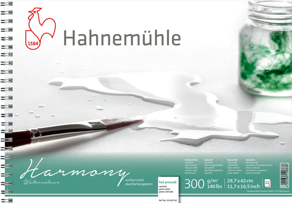 Hahnemuhle Harmony Watercolour 300gsm Hot Pressed A3 Spiral Bound