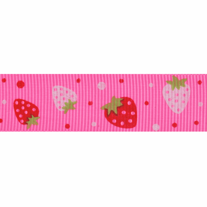 Grosgrain - 5m x 20mm - Strawberries - Pink
