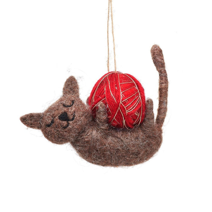 Cat With Ball Of Yarn Felt Decoration