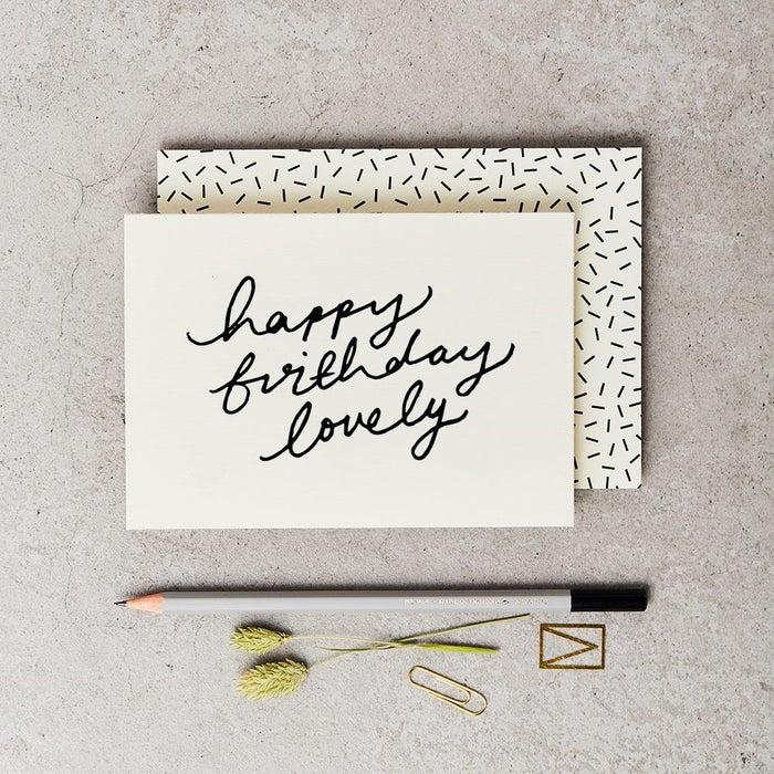 Handprinted 'Happy Birthday Lovely’ Card