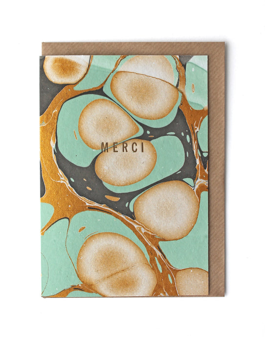 Marble Aqua 'Merci' Card & Envelope
