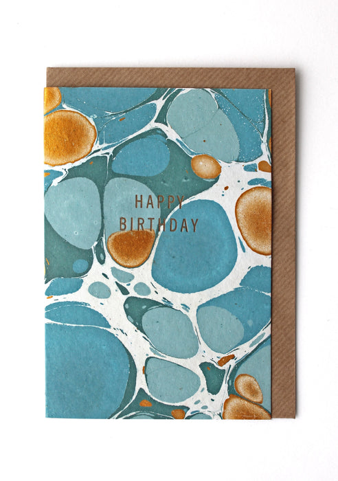 Marble Blue 'Happy Birthday' Card & Envelope