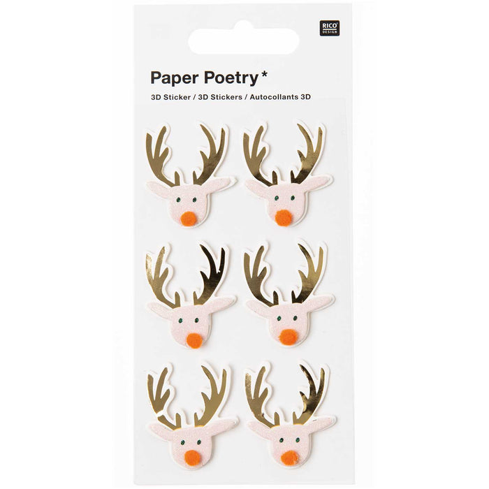 3D Stickers Christmas Reindeers Orange