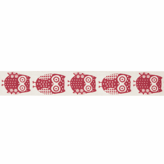 Natural Trim- 5m x 15mm - Owls - Red
