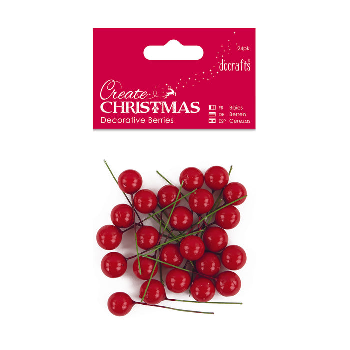 Create Christmas - Decorative Berries 24pk Frosted White