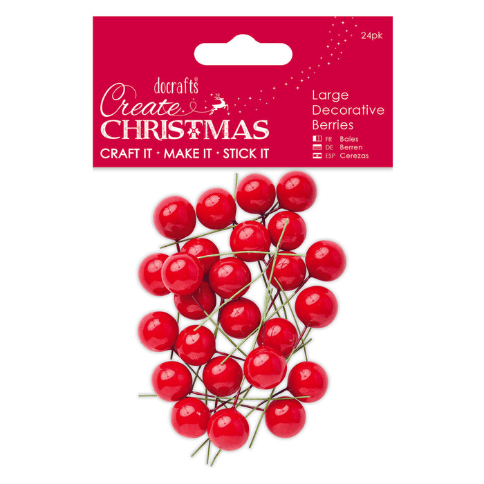 Create Christmas - Large Decorative Berries 24pk Frosted White