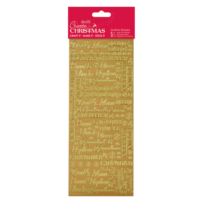 Create Christmas - Outline Stickers - Traditional Xmas Relations Gold