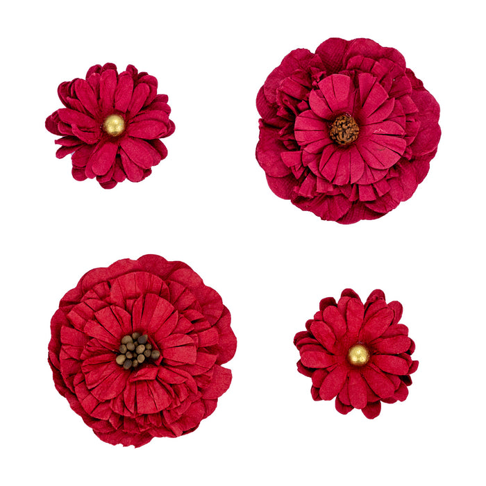 Red Paper Flowers - 4 pack