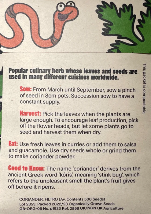 Organic Seeds: Coriander Filtro