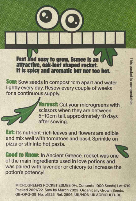 Organic Seeds: Microgreens Rocket Esmee