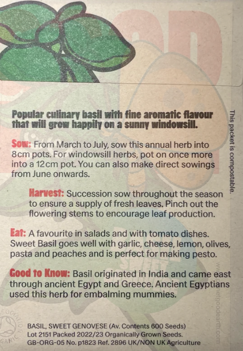Organic Seeds: Basil Sweet Genovese