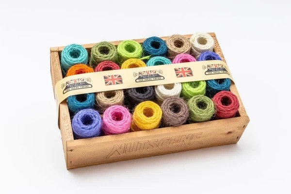 24 Mini Spools of Heritage Twine in Wooden Crate