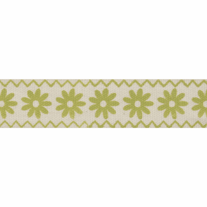 Natural Trim- 5m x 15mm - Zigzag Flowers - Lime Green