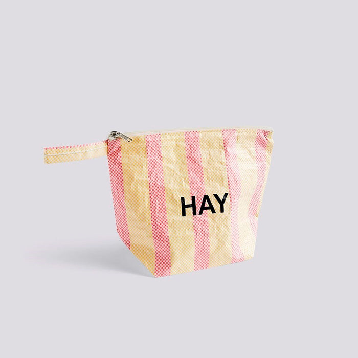 Candy Stripe Wash Bag-Medium Red and Yellow