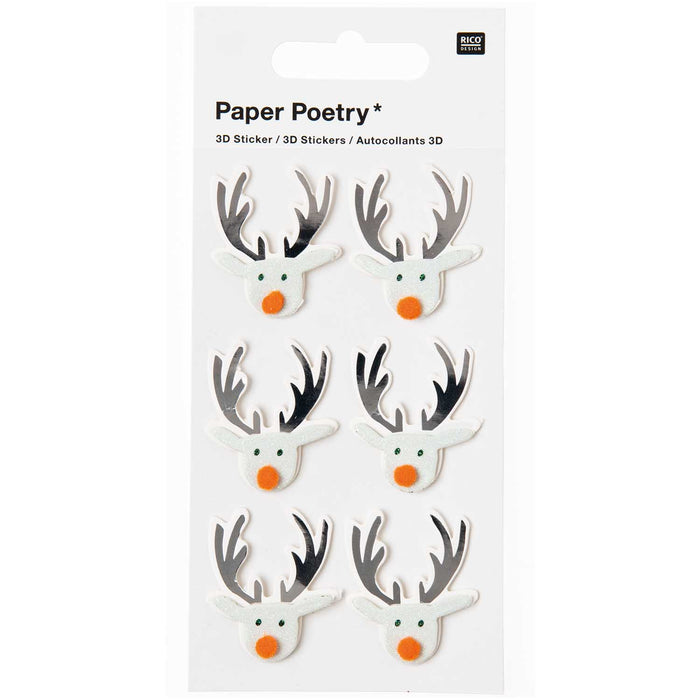 3D Stickers Christmas Reindeers Orange