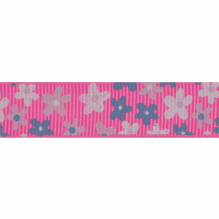 Grosgrain - 5m x 15mm - Flowers - Pink