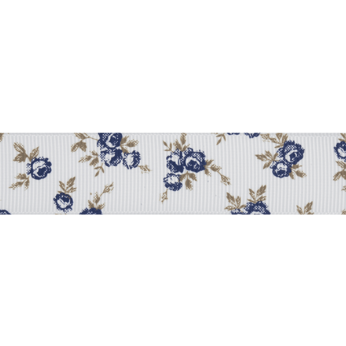 Grosgrain - 5m x 22mm - Navy Rose - White