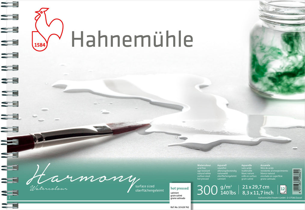 Hahnemuhle Harmony Watercolour 300gsm Hot Pressed A4 Spiral Bound