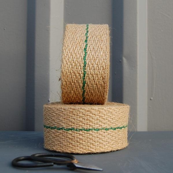Jute Webbing Natural with Green stripe  2" 3m