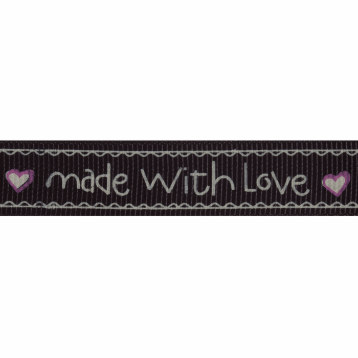 Grosgrain - 5m x 15mm - Made With Love - Black