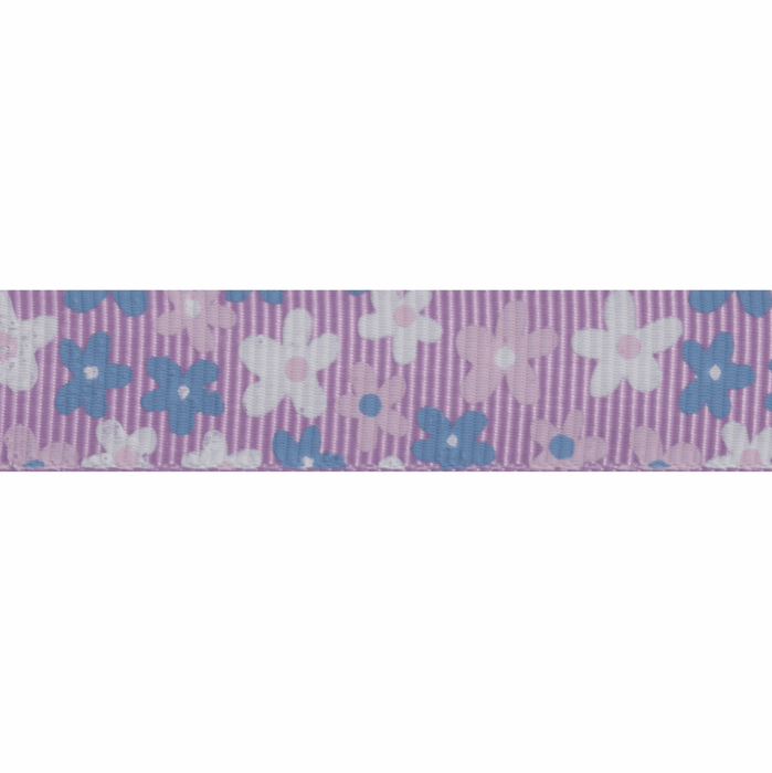 Grosgrain - 5m x 15mm - Flowers - Lilac & Blue